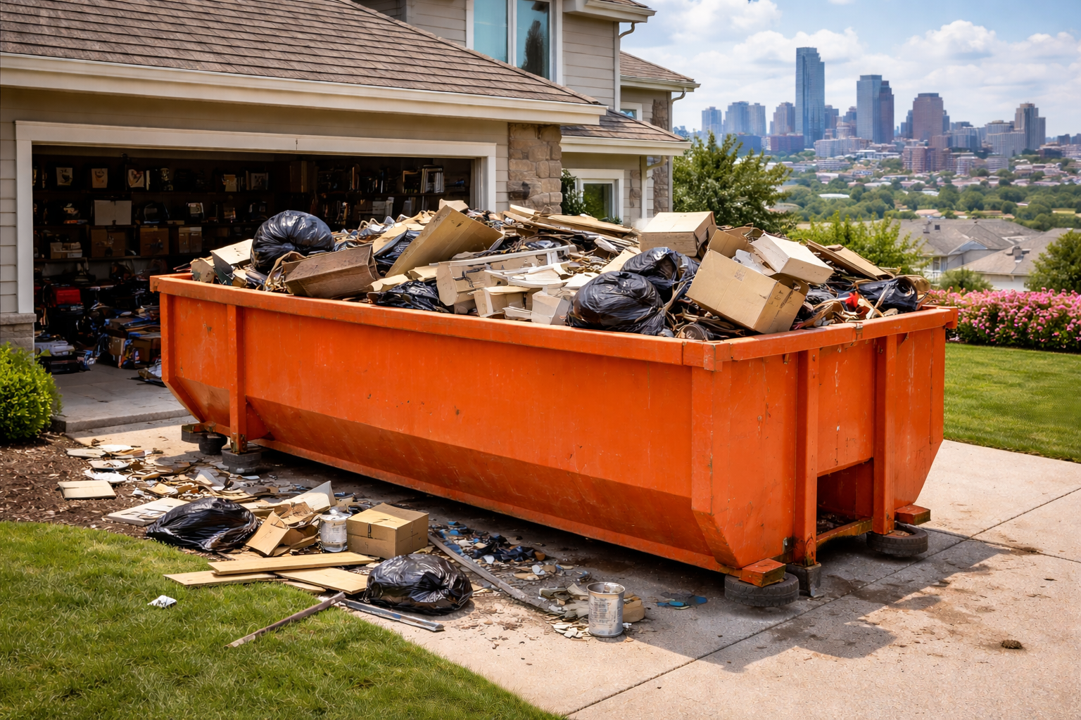Dumpster used for garage cleanout debris removal in Kansas City