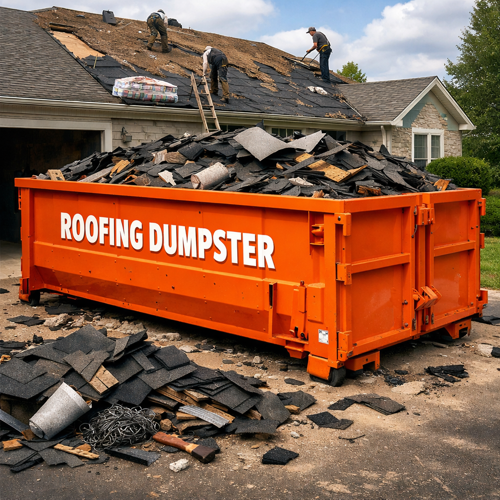 Roofing project dumpster rental Kansas City roll off dumpster container for roofing debris